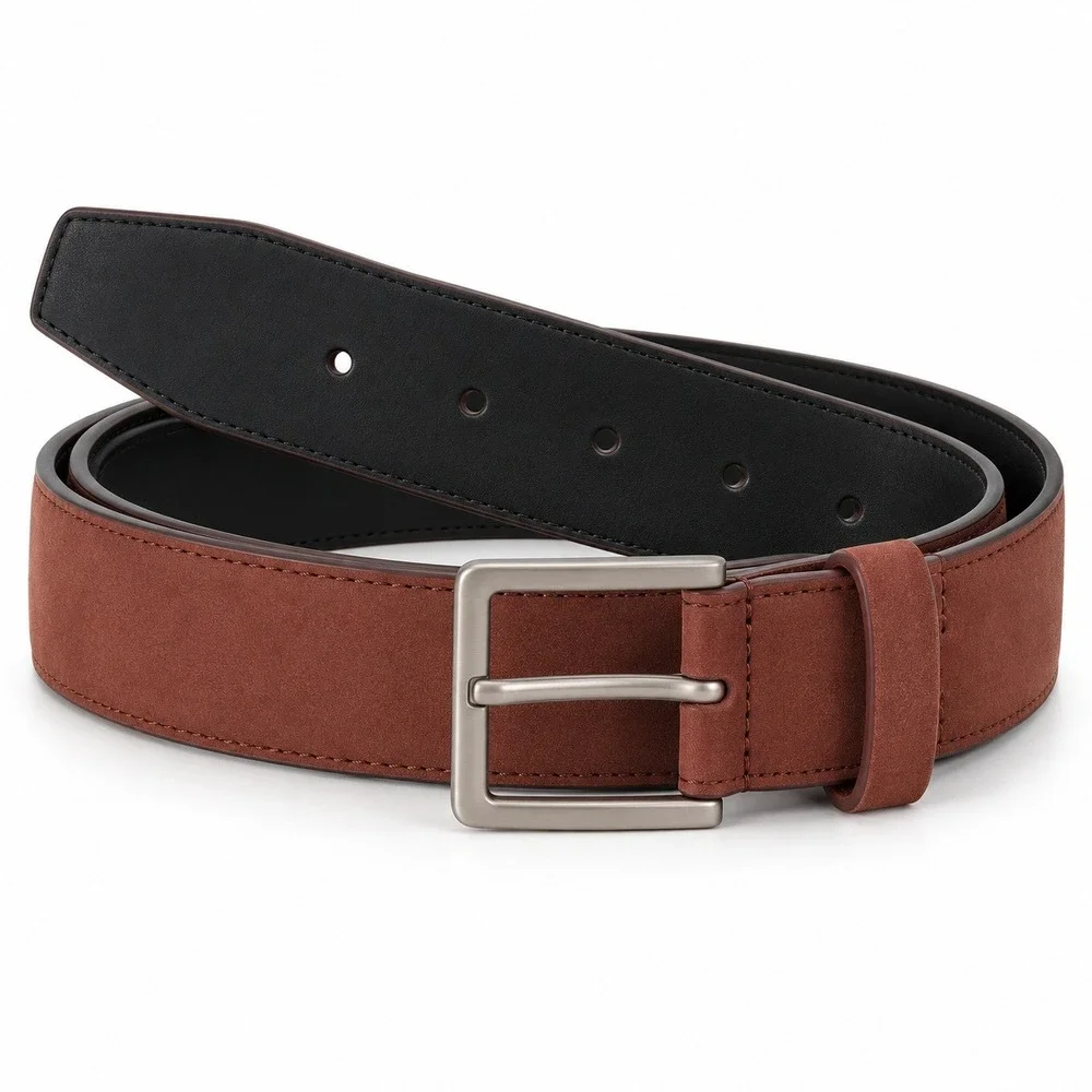 Alfani Mens Belt Black Rust Brown Silver Buckle Size Large 38-40